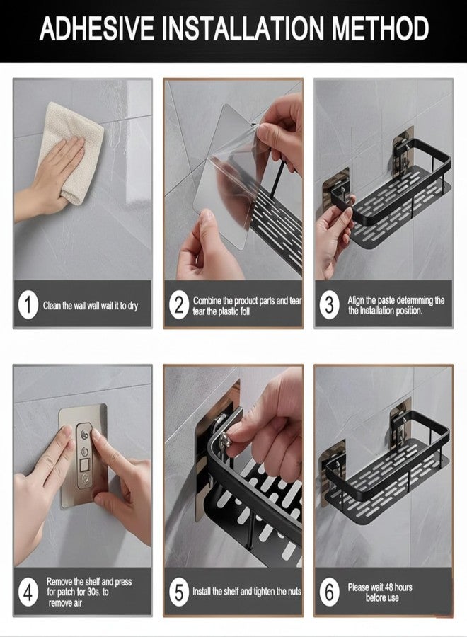 Shynora Gl-Steel 2-Pcs Bathroom/Kitchen Organiser Shelf-Rack | No-Drill Adhesive Wall Mounted Bathroom Accessories Shelves | Pack of 2, Black (31.5 * 13.5 * 5 cm) - Image 5